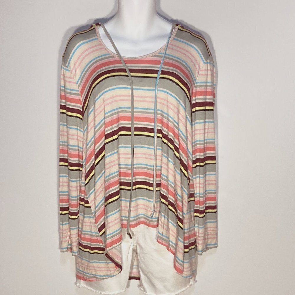 American Rag SZ 1X Pink striped hooded long sleeve t-shirt